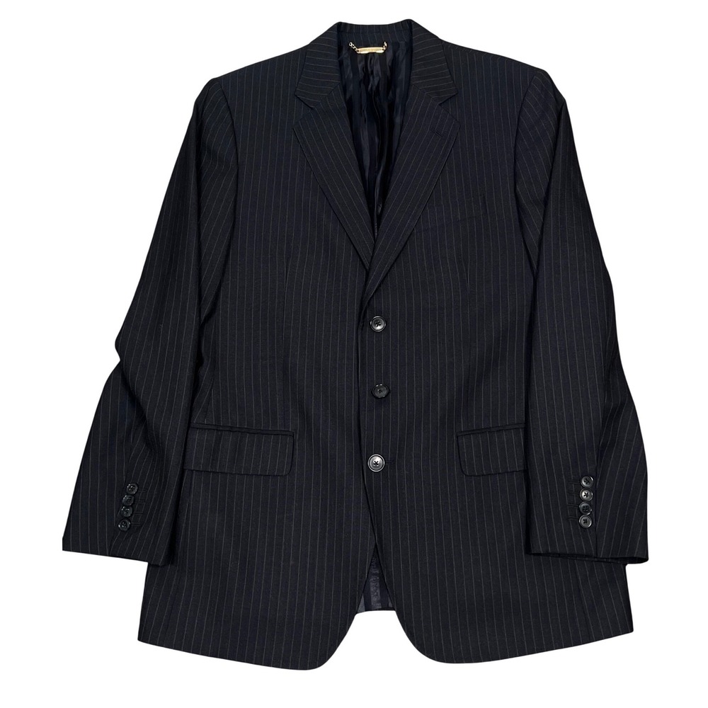 Dolce & Gabbana Mens IT48R US 40R Navy Blue Pinstripe Virgin Wool Blazer